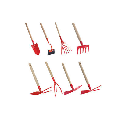 8pcs piccoli attrezzi per la mano/giardino insieme allo stesso manico di legno in acciaio al carbonio